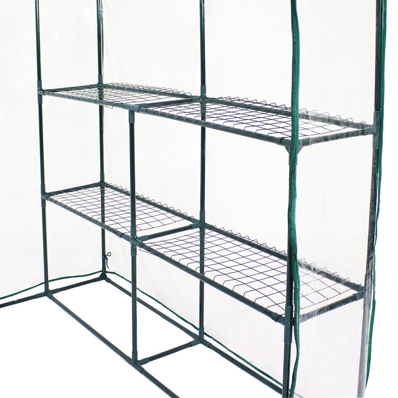 Clear PVC Walk-In Greenhouse with 4 Steel Shelves