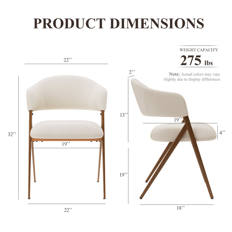 Chaise de salle à manger rembourrée avec accoudoirs en métal et dossier, Beige
