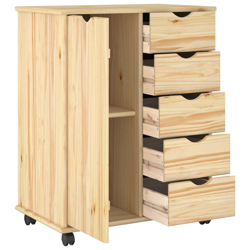  Rolling Cabinet With Wheel Solid Pine Wood Storage Office Minimalist