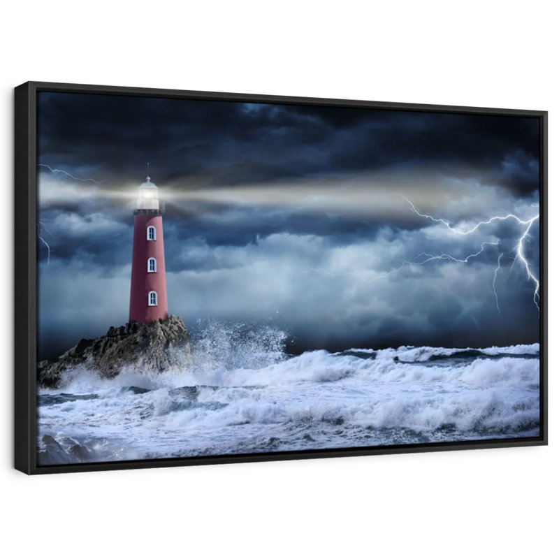 Nautique "Art mural phare de l'océan orageux", H 9 po x l 13 po
