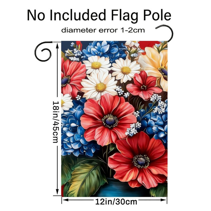 Ornement en forme de hortensia mélangé à motif floral coquelicot drapeau de la fête de l'Indépendence 12 po x 18 po (30 x 45 cm)