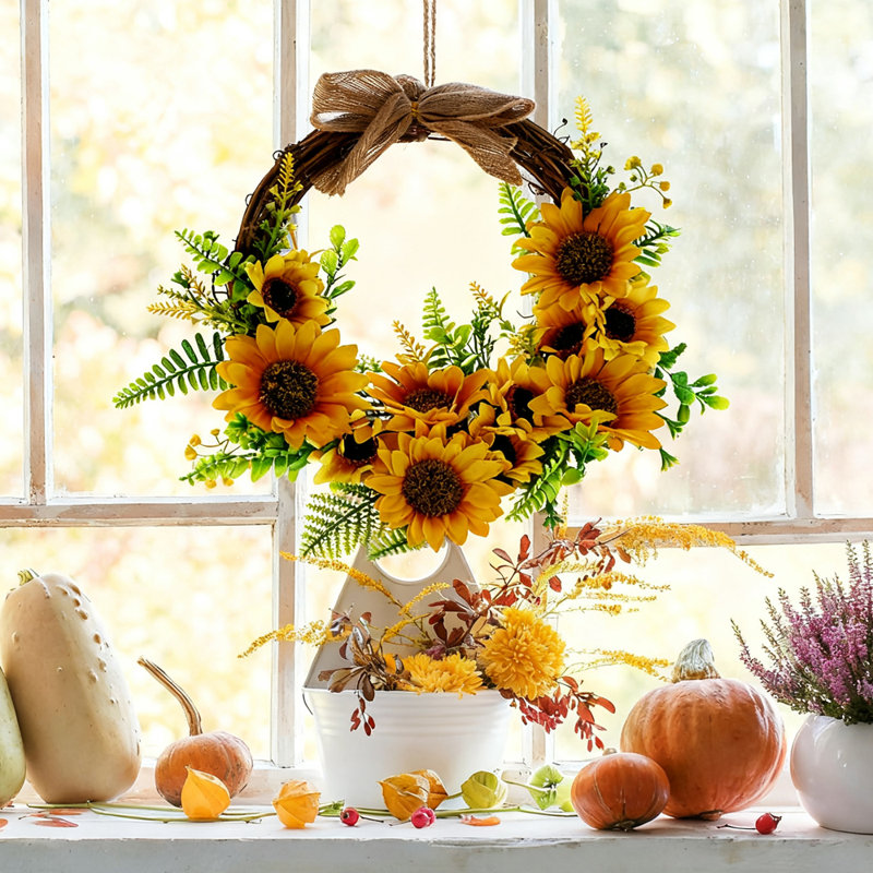 Couronne de tournesol artificielle 11,8 pouces pour décoration murale