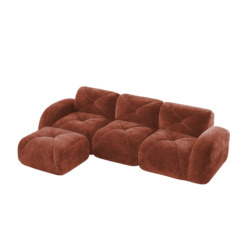 L-Shaped Soft Velvet Fabric, 29.9" H x 110.6" W x 67.3" D, Red/Brown
