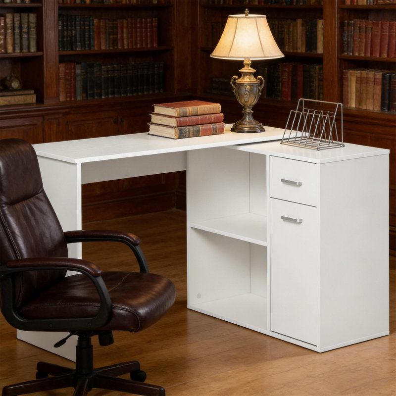 Bureau d'angle rotatif (sans tabourets), Blanc