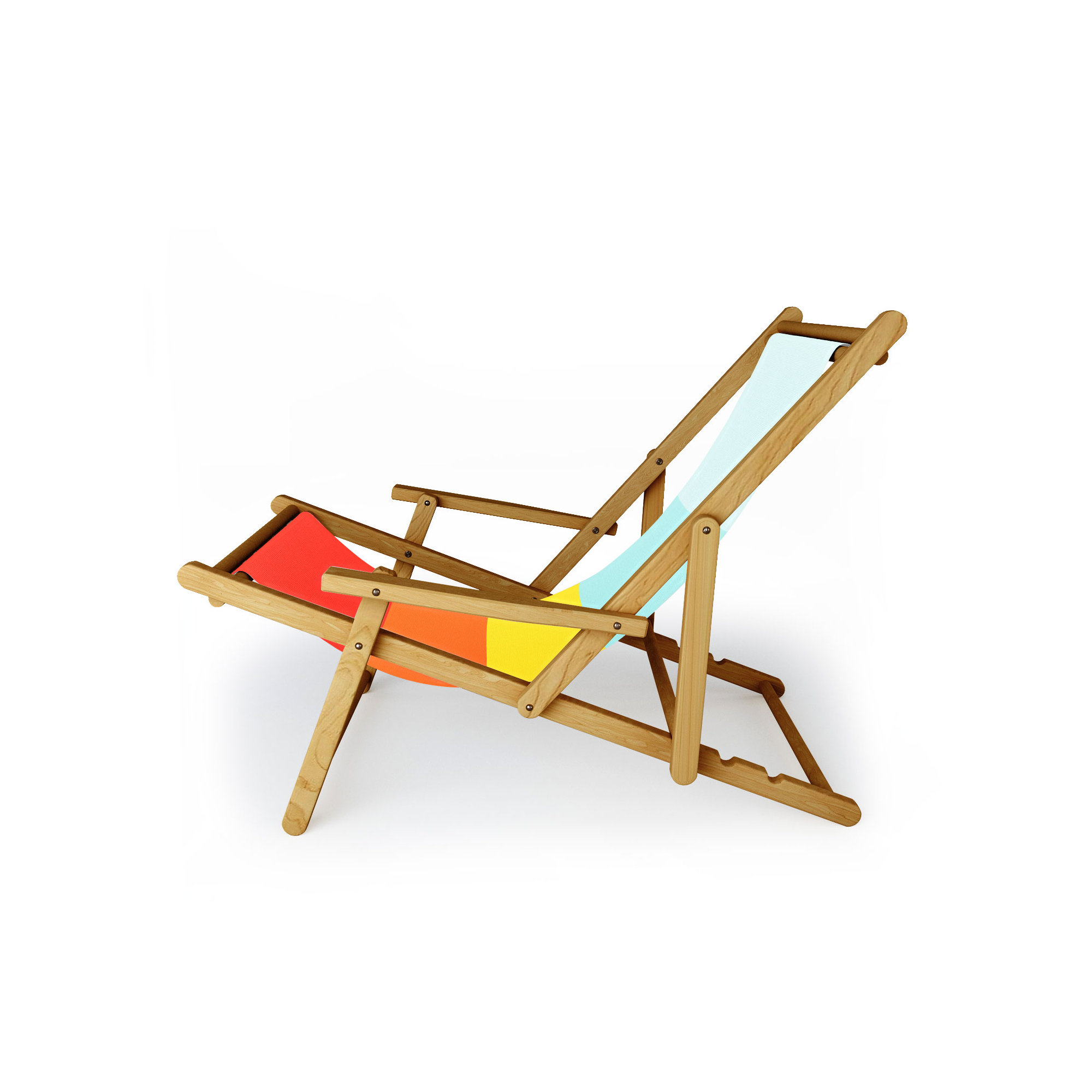 Reclining Folding Deck Chair, Red/Yellow