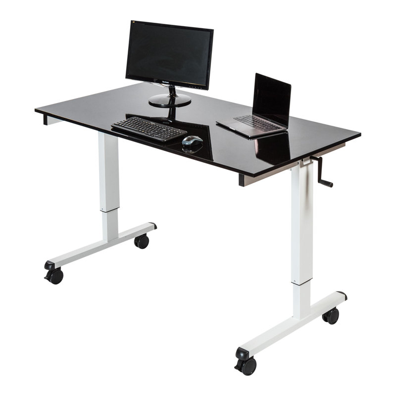 Fontclair Adjustable Metal Base Standing Desk, Gloss White/White, 32.5" H x 59" W x 29.5" D