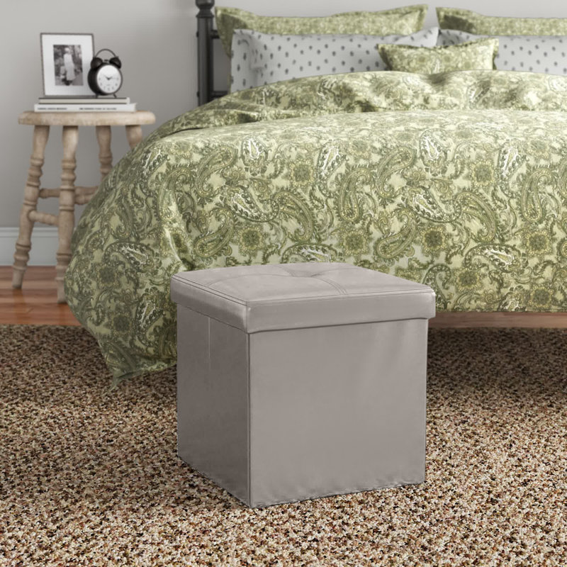 Repose-pieds carré avec rangement 15 po Besma, Faux cuir gris