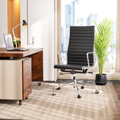 Mid or High Back Genuine Leather Office Chair with Arm and Aluminum Frame