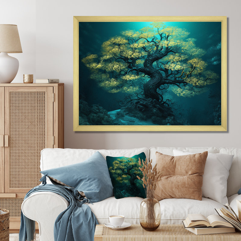 «Ruud Glowing Bonsai Tree I», reproduction sur toile, Encadrement doré, H 16 po x l 32 po x P 1 po