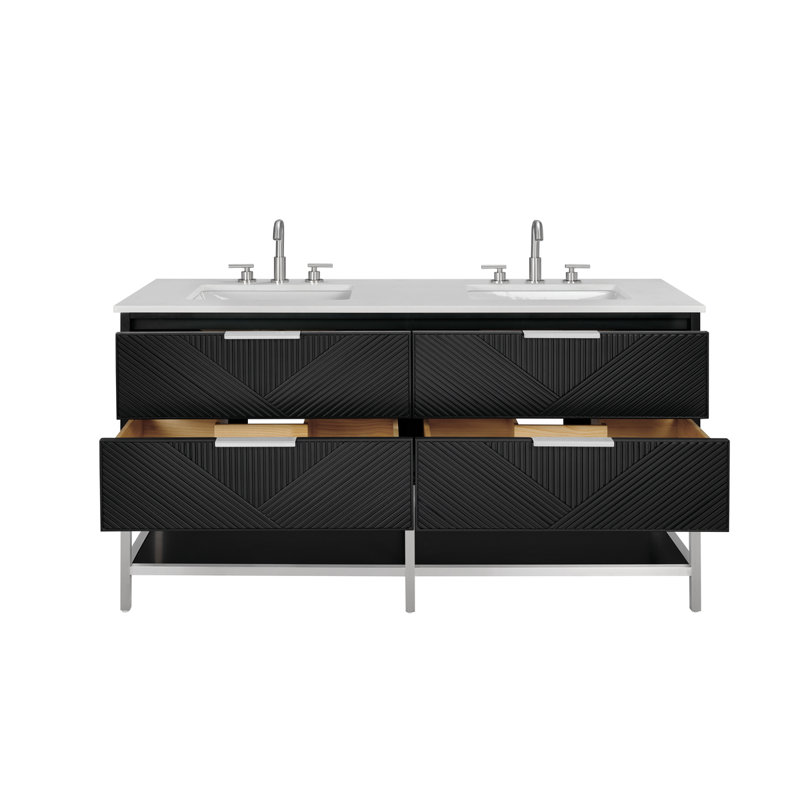 Diamond 60'' W Double Vanity, White Quartz, Charcoal Black, Brushed Nickel