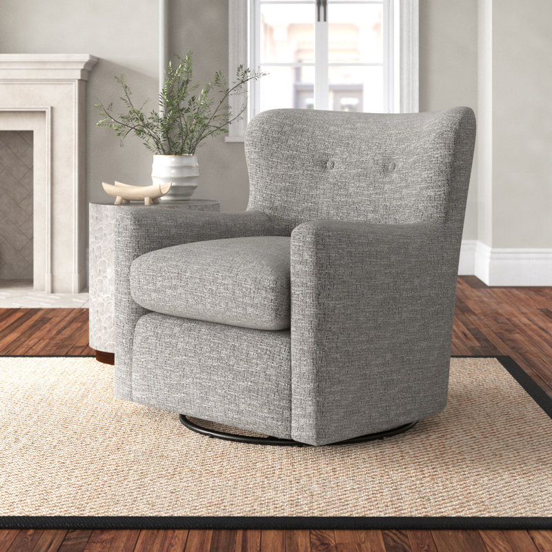 Bendigo Upholstered Swivel Barrel Chair, Granite Performance Weave