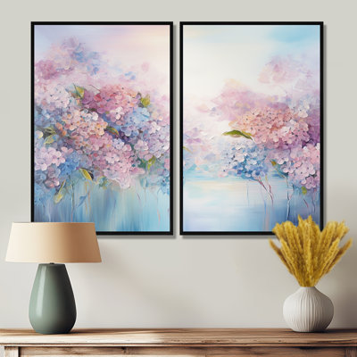 Blue And Pink Hydrangea Solitude In Nature - Floral Flower Field Art Prints On Canvas