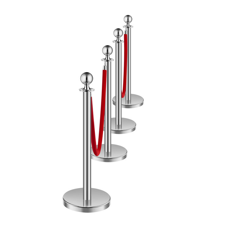 Ensemble de poteaux en acier inoxydable 4 pièces avec cordes en velours rouge