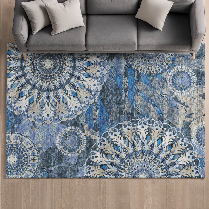 Tapis cachemire de qualité supérieure Mayfield AMF2335, Bleu, 3 pi x 5 pi