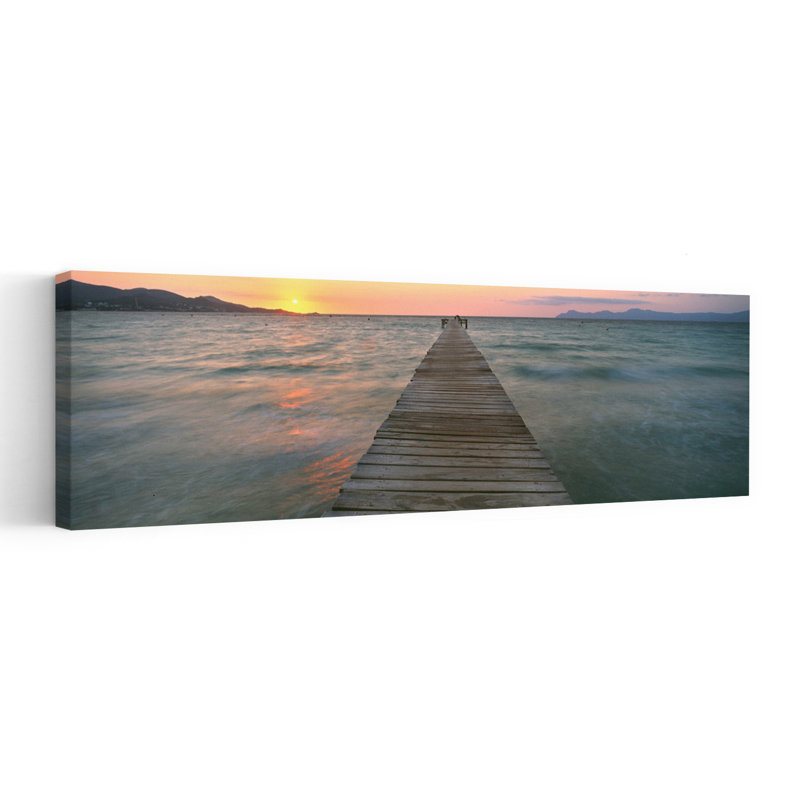 Jetée au coucher du soleil dans la mer, Alcudia, Majorque, Espagne, H 60 po x l 20 po