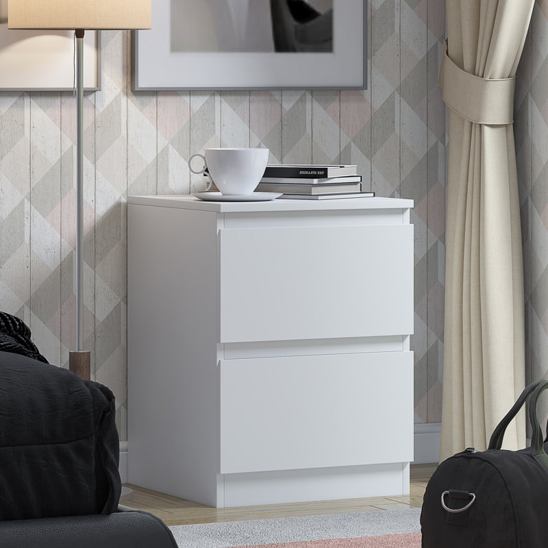 FWStyle Stipes 2 Drawer Bedside Cabinet - Matt White