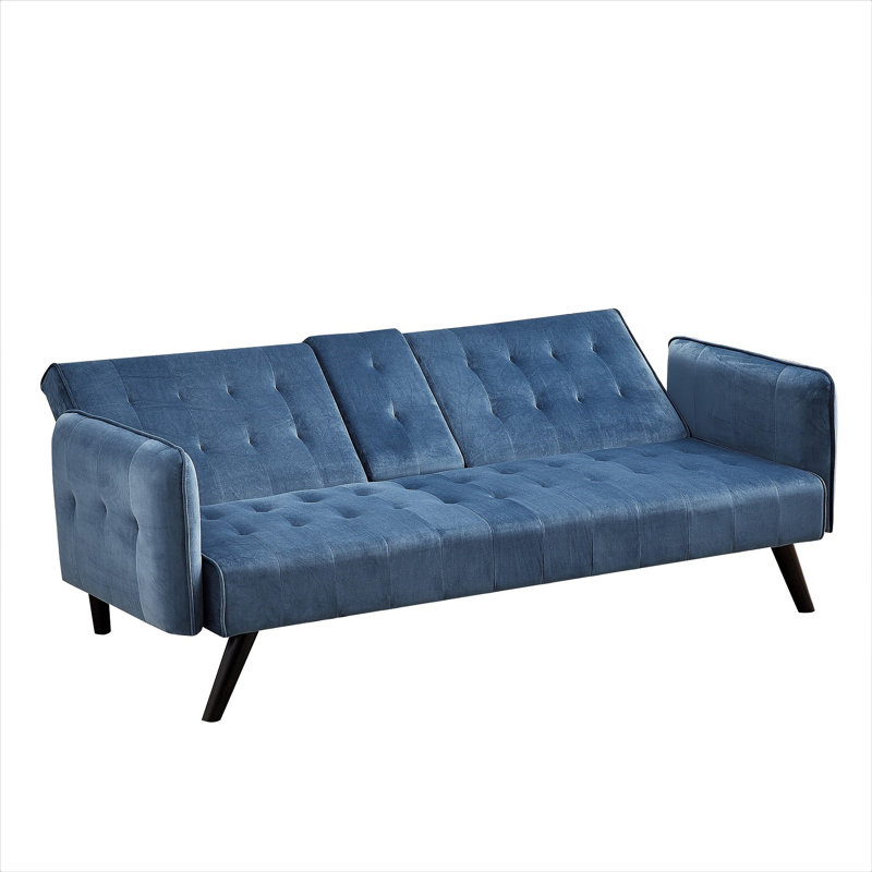 Canapé-lit convertible en velours avec porte-gobelet, Polyester bleu prussien