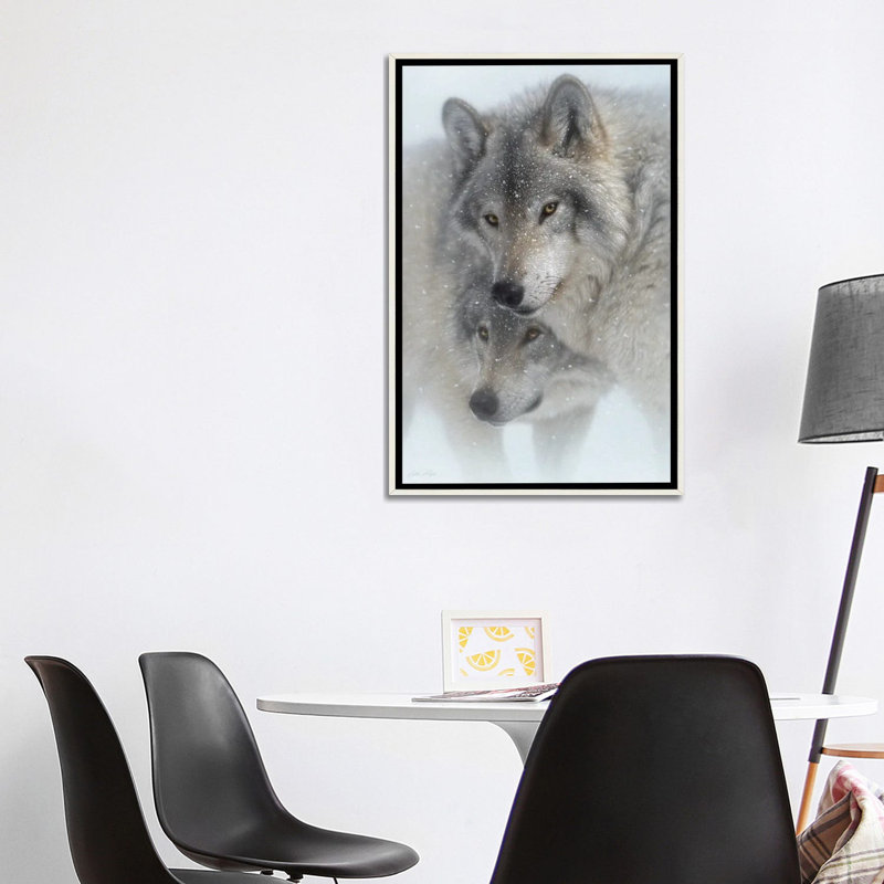Wild Devotion - Gray Wolves, Distressed White Floater Framed Canvas, 40" H x 26" W x 1.5" D