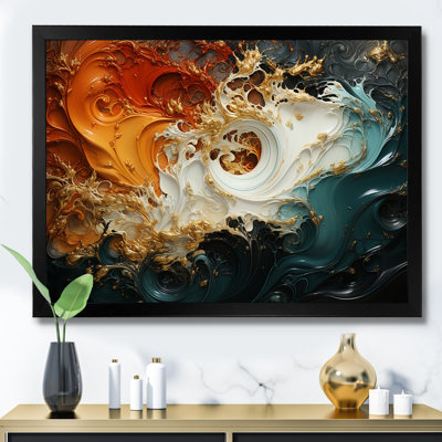 Tempête blanche blanche, bleue et orange - Peinture abstraite, art mural