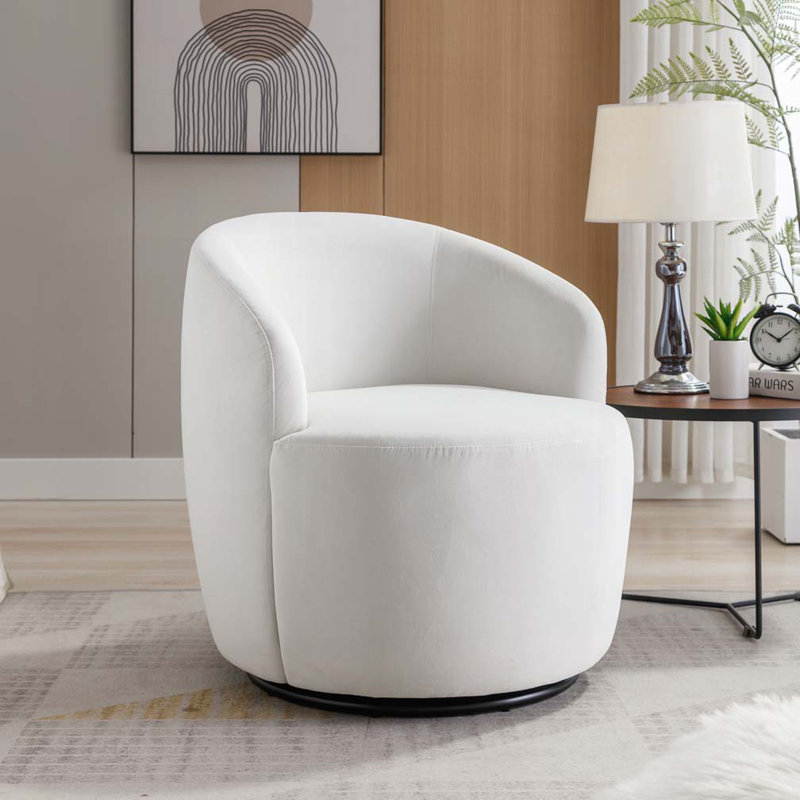 Accent Swivel Armchair Barrel Chair, White Velvet