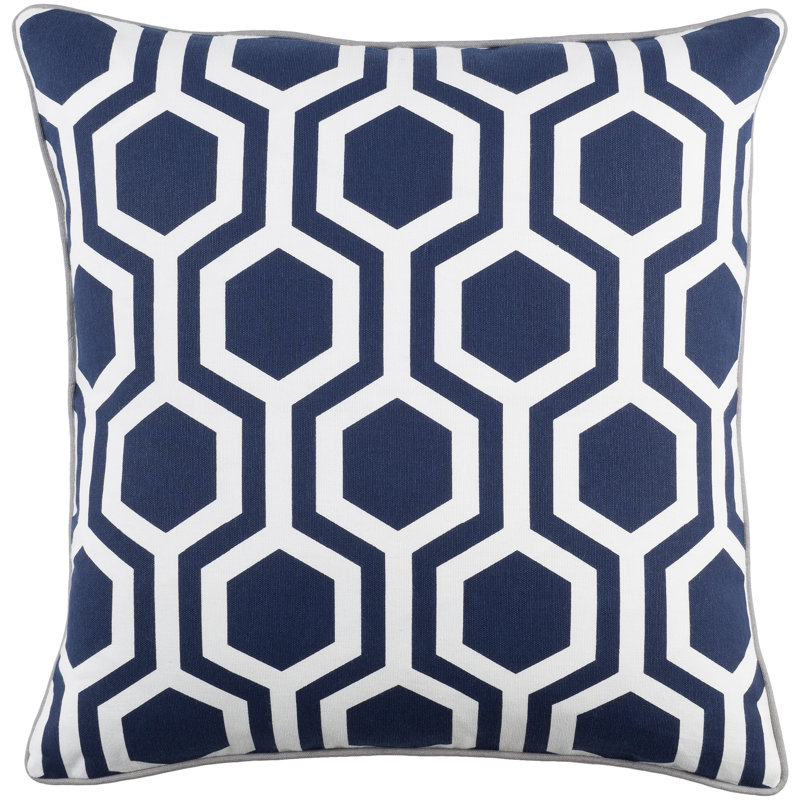 Inga Navy and White Geometric Cotton Throw Pillow
