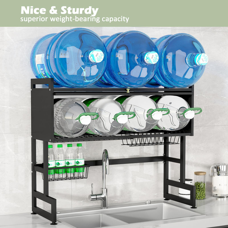 Large Black Metal Over-the-Sink Dish Drying Rack with Utensil Cup