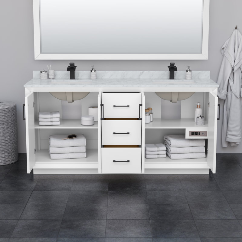 Strada 72'' W Double Vanity, Giotto Quartz, White, Brushed Nickel