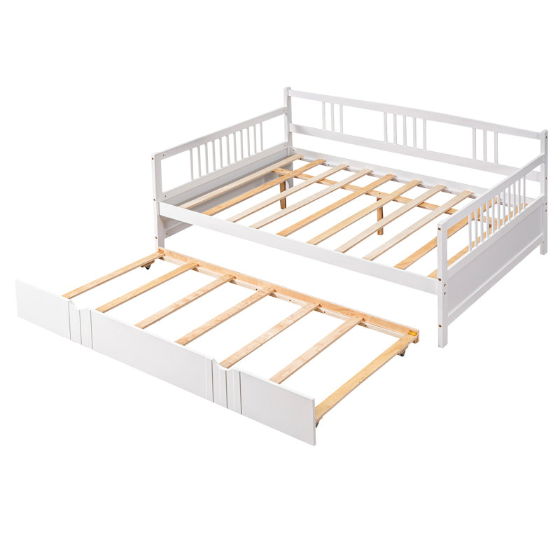 Lit de jour avec couchette en bois, Lit double, Blanc
