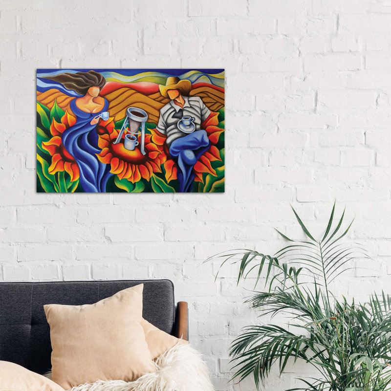 Coffee On Flowers - Painting on Canvas, No Frame, 101.6 cm H x 66.04 cm W x 3.175 cm D