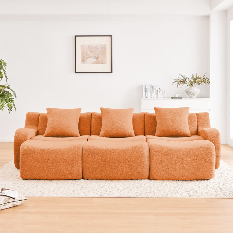 Fauteuil orange à trois places sans tissu, sans tracas d'assemblage, doté d'une fonction ergonomique et incurvé pour se détendre à la maison