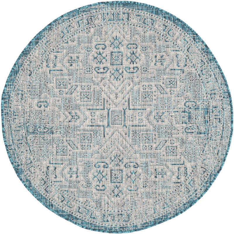 Tapis d'extérieur couleur bleu, Rond 4 pi