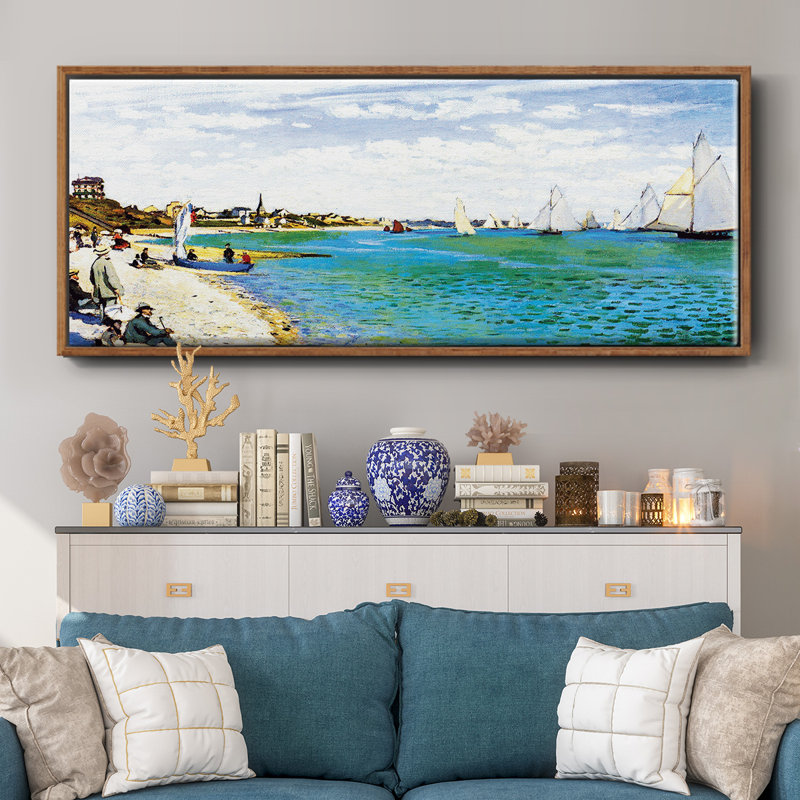 «Regatta at Saint Adresse» par Monet - Toile encadrée_463MONETWC, H 12 po x l 30 po x P 1,5 po, Noyer