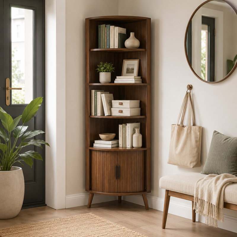 Bibliothèque de coin à 5 niveaux avec portes d'armoire