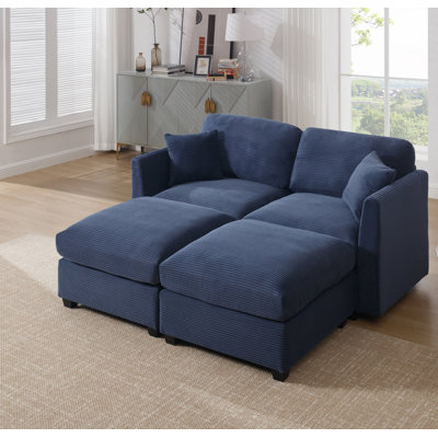 Goretti 66" Corduroy Sleeper Sofa Couch With Reversible Ottoman, Padded Seat