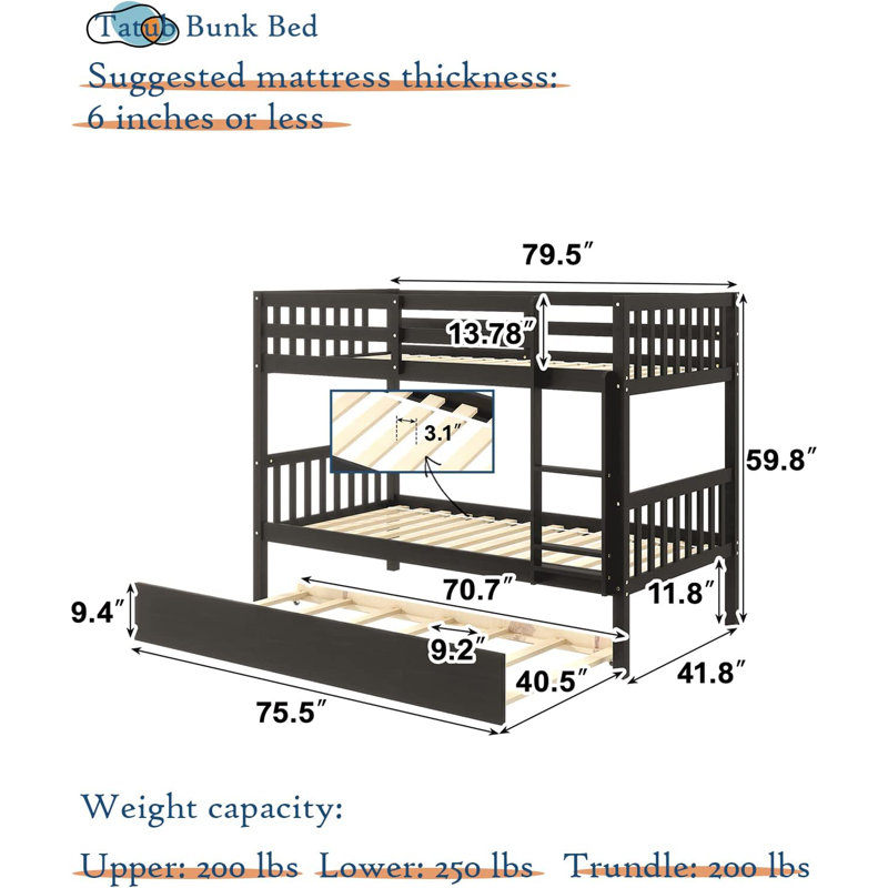 Kids Twin Over Twin Bunk Bed