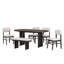 Ensemble de table de salle à manger en bois massif avec banc, ensemble de table de salle à manger rembourré 6 pièces avec banc, mobilier de cuisine de ferme moderne bicolore pour les réunions de famille