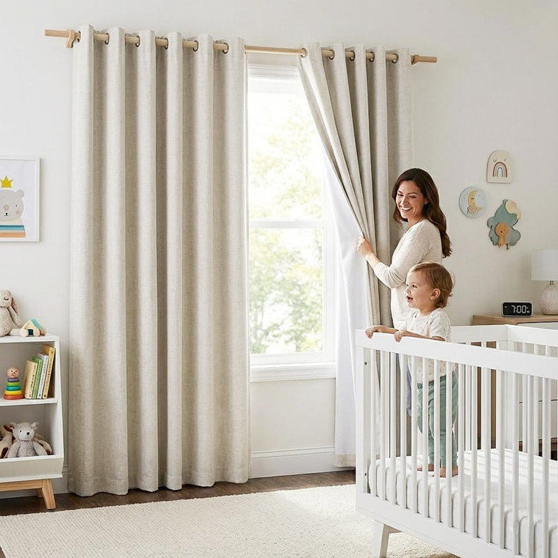Full Blackout Natural Linen Curtains, Thermal Insulated Cold-Reducing Drapes, 2 Panels, 102-Inch Length, Farmhouse Style