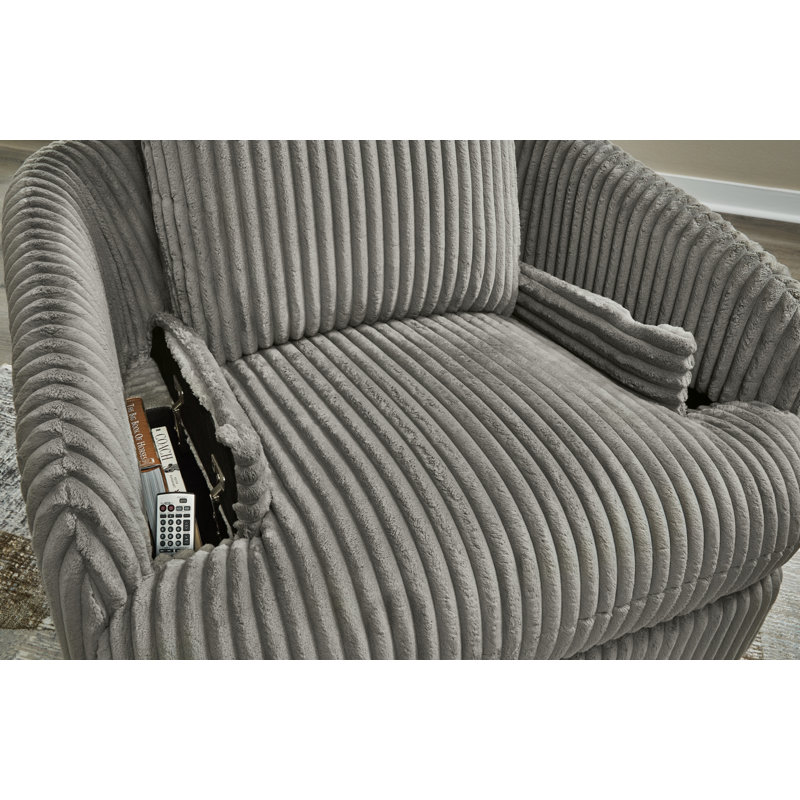 Fog Gray Velvet Swivel Glider Recliner with Hidden Storage