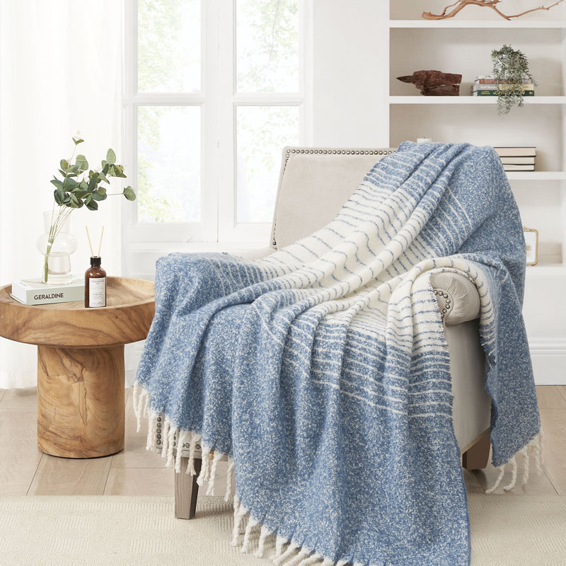 Throw w/ Tassels - Engineered, Blue Striped