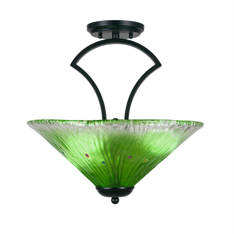 Zilo Semi-Flush 3-Bulbs Shown With 16" Crystal Glass, Teal, Matte Black
