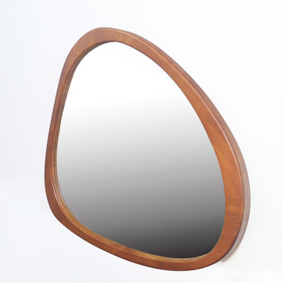 Solid Wood Mirror 45 Inch Asymmetrical Wall Mirror Wooden Framed Mirror Large Sized Dressing Mirror, for Living Room, Bedroom, Bathroom, Hallway or Entry Way, Walnut