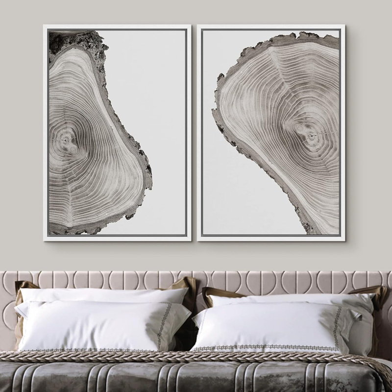 Noir et blanc, forêt, arbre, anneau, collage, nature sauvage, art moderne, rustique, détente, calme, 2 pièces, Blanc
