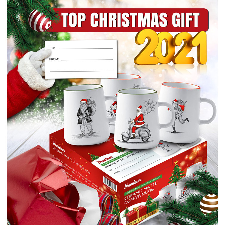 Bruntmor  Christmas Mug Gift Set 16 Oz Ceramic Holiday Coffee