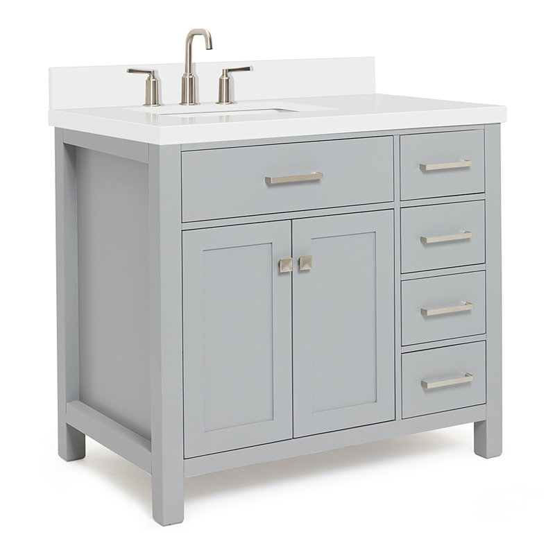 Abbate 36" Single Bathroom Vanity with White Quartz Top, Gray
