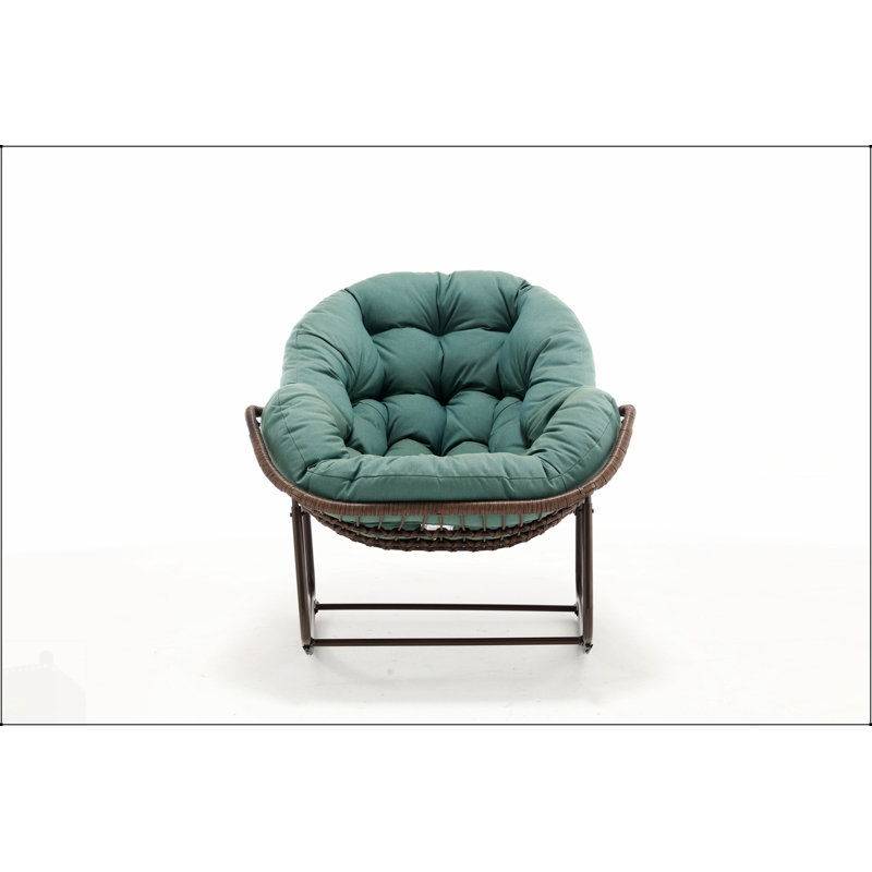 Fauteuil à bascule surdimensionné en osier avec coussin épais pour la détente intérieure et extérieure, Khaki
