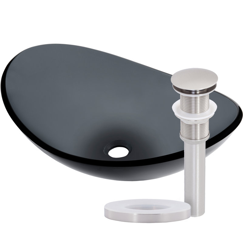 Novatto 13.5'' Glass Oval Bathroom Sink, Gray, Brushed Nickel