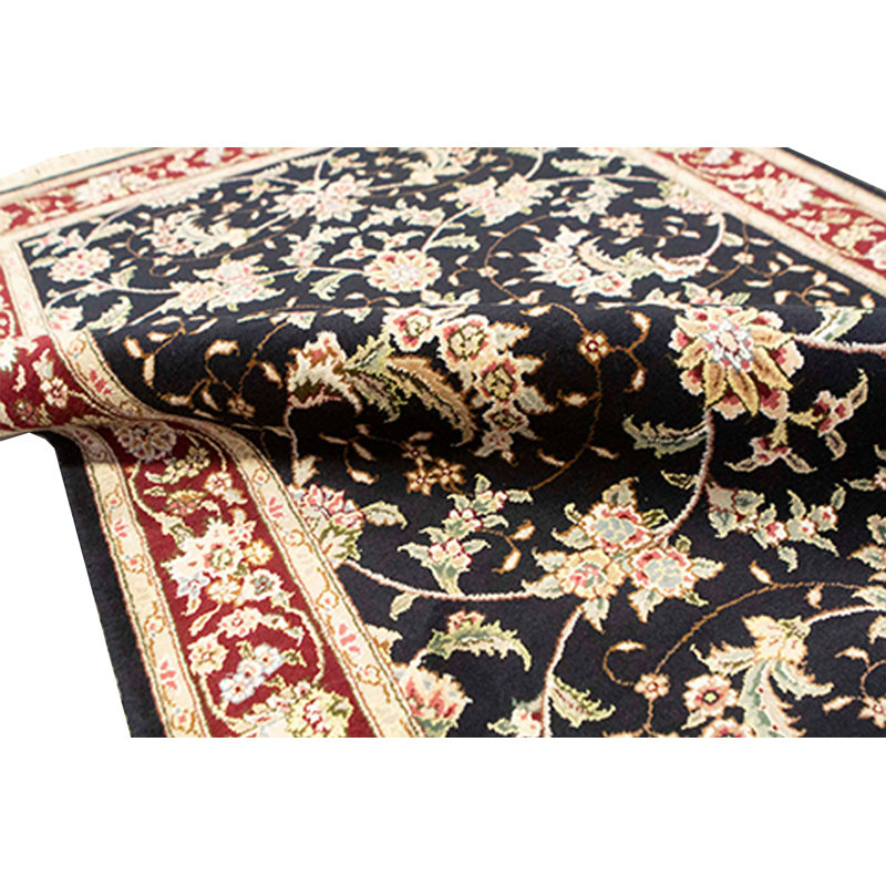 Hand-Knotted High-Quality Black and Wine Area Rug