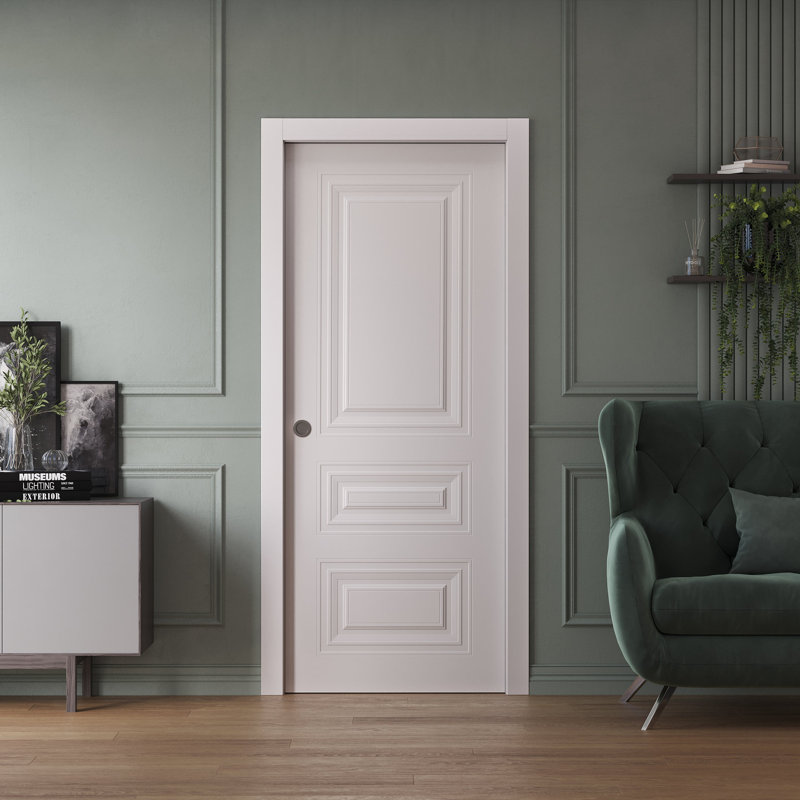 Sliding Pocket Door | ESSENTIAL 1233 White | Kit Rail Hardware | Solid Wood Interior Bedroom Doors, 36" x 96"