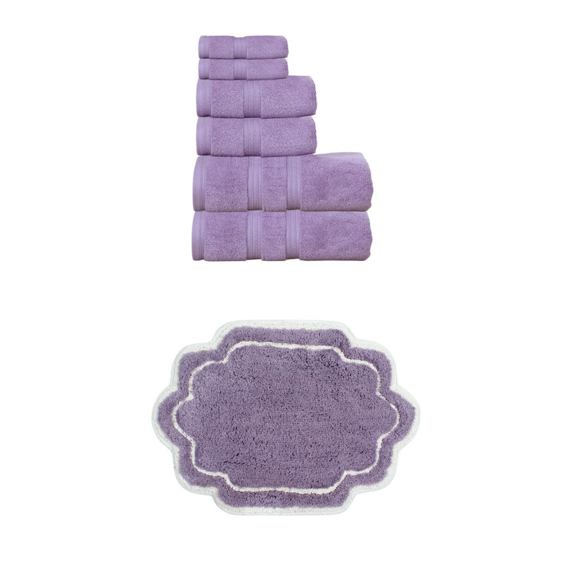 Ensemble de serviettes de bain 8 pièces 100% coton et tapis de bain 1 pièce 17 x 24 "Allure Collection, Mauve