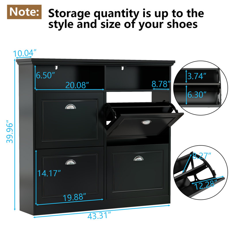 20 Pair Flip Down Shoe Storage, Black